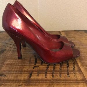 Ruby Red Peep toe Heels